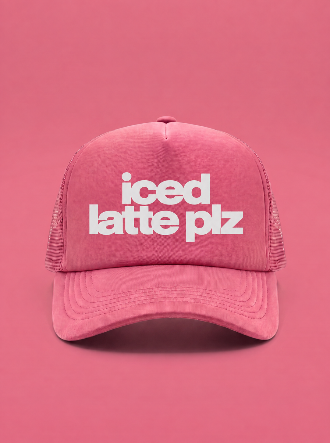 "iced latte plz" trucker hat